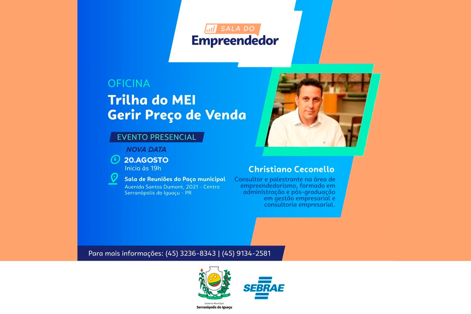 Encontro da Trilha do MEI é remarcado para quarta-feira, 20 de agosto, às 19h, no Paço Municipal