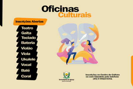 Município retoma oficinas culturais e abre inscrições para diversas modalidades